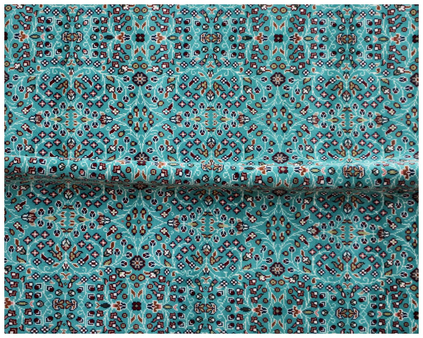 Traditional Floral Wool Rug – 6.6x6.6 Teal, Ivory, Brown Fine Hand-Knotted Carpet.