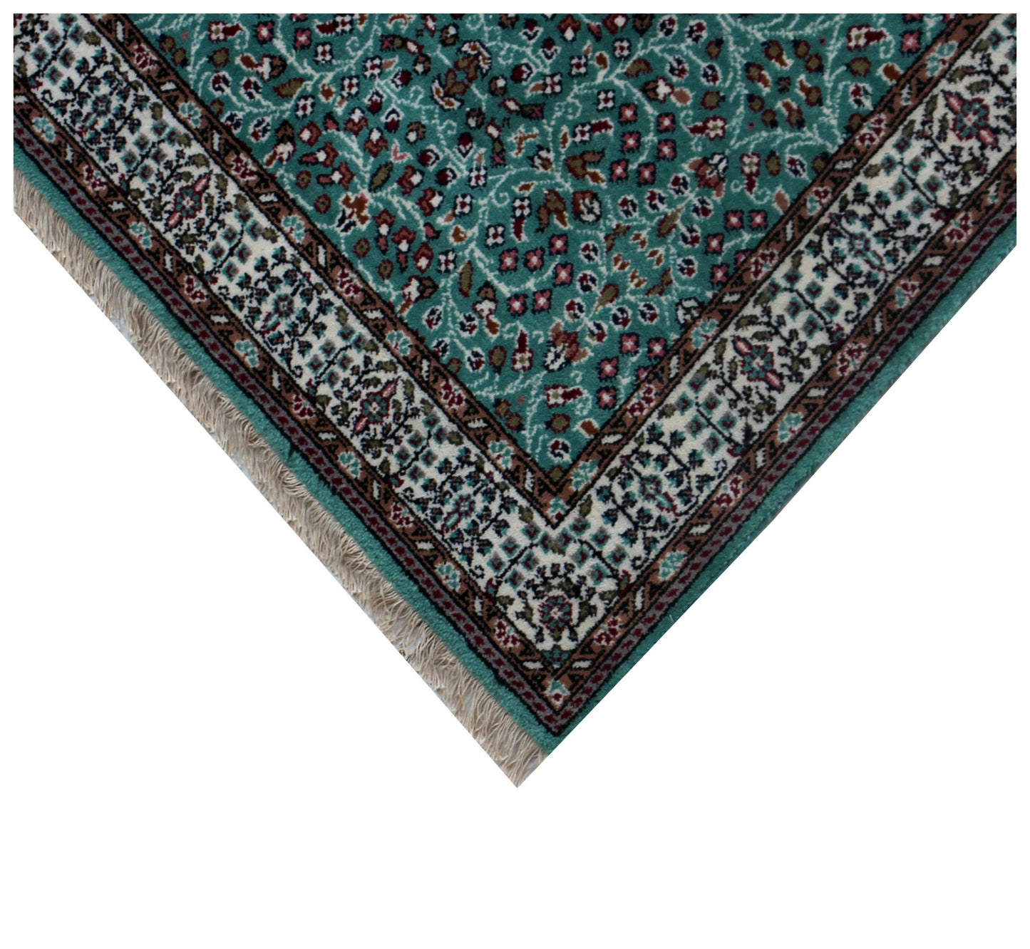 Traditional Floral Wool Rug – 4x6 Teal, Ivory, Brown Fine Hand-Knotted Carpet.