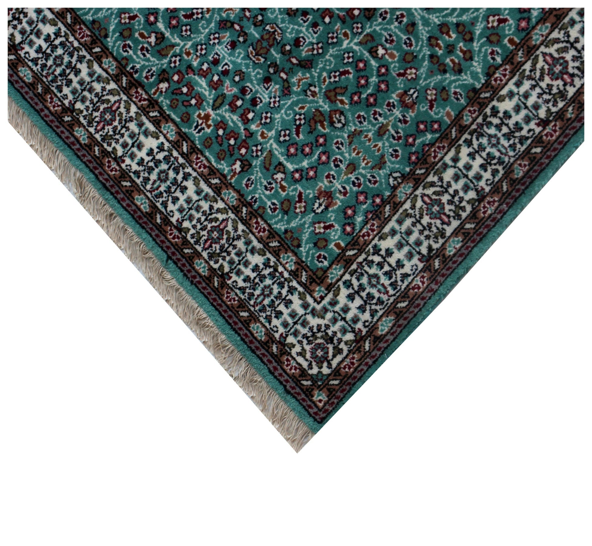 Traditional Floral Wool Rug – 4x6 Teal, Ivory, Brown Fine Hand-Knotted Carpet.