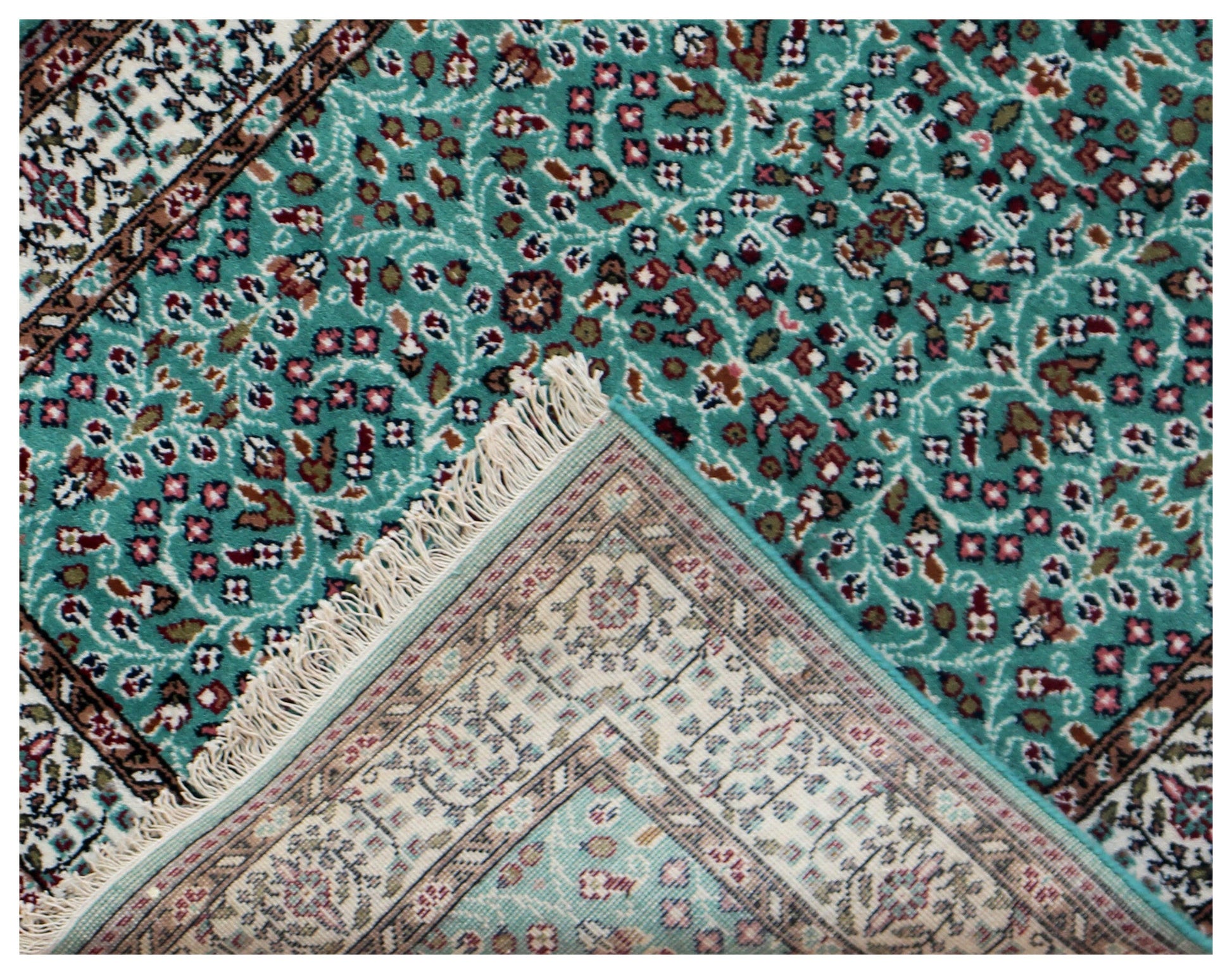 Traditional Floral Wool Rug – 4x6 Teal, Ivory, Brown Fine Hand-Knotted Carpet.