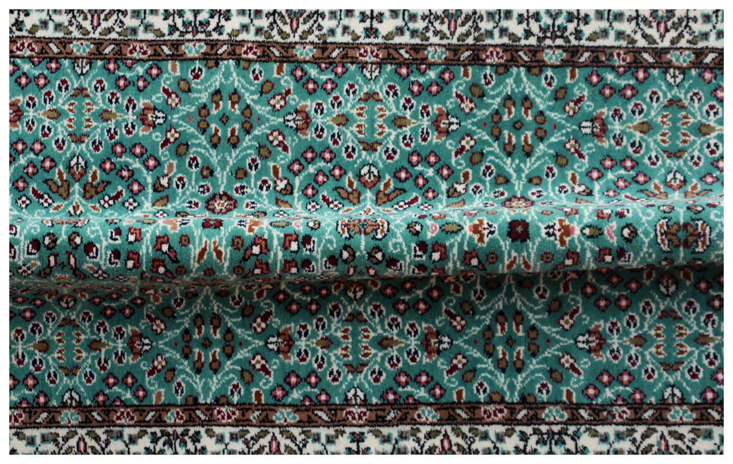Traditional Floral Wool Rug – 4x6 Teal, Ivory, Brown Fine Hand-Knotted Carpet.