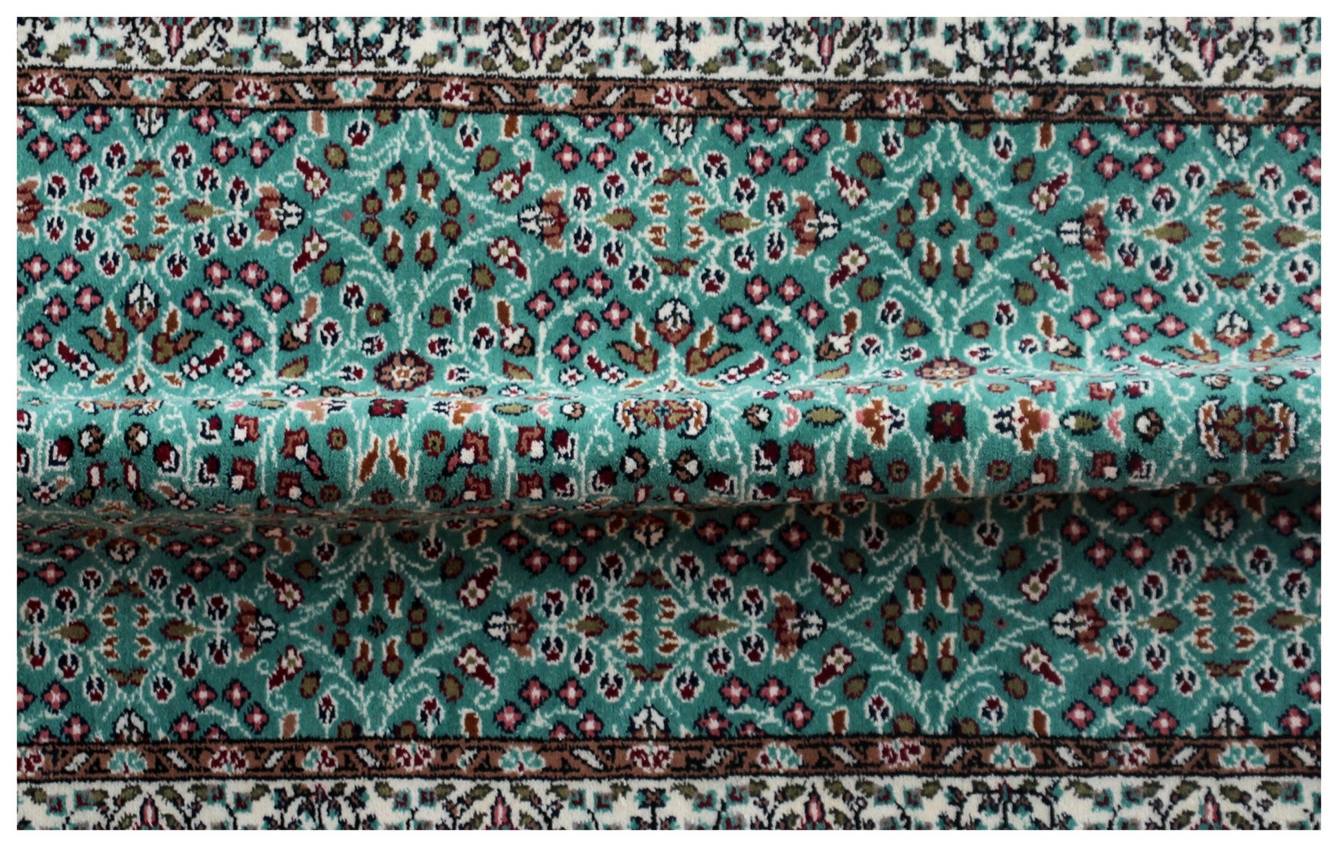Traditional Floral Wool Rug – 4x6 Teal, Ivory, Brown Fine Hand-Knotted Carpet.