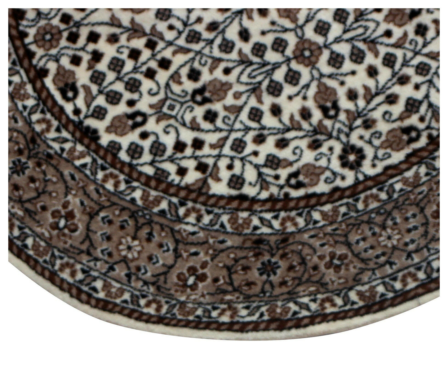 Traditional Floral Round Wool Rug – 3x3 & 5x5 Ivory, Brown, Tan Fine Hand-Knotted Carpet.