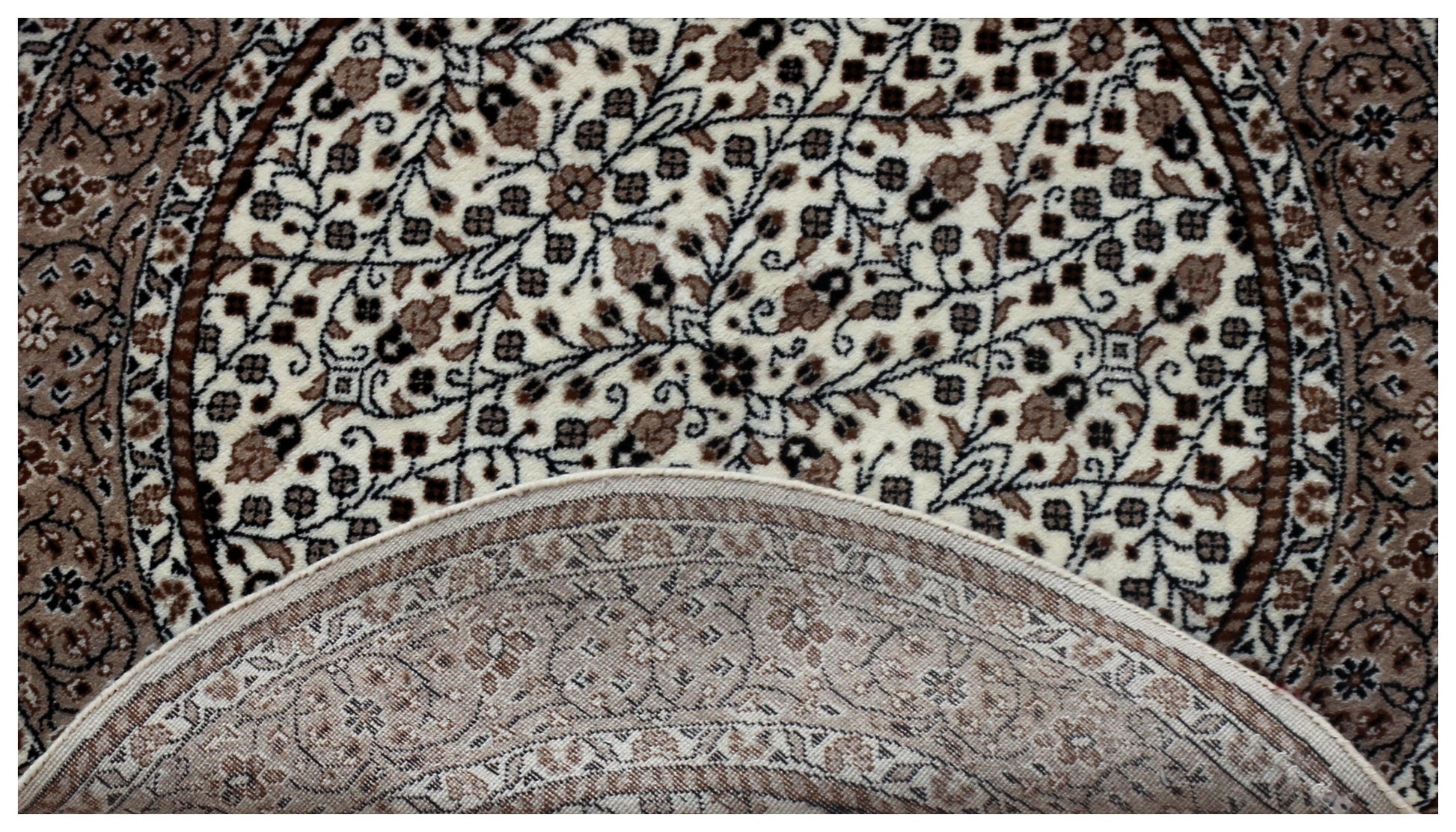 Traditional Floral Round Wool Rug – 3x3 & 5x5 Ivory, Brown, Tan Fine Hand-Knotted Carpet.