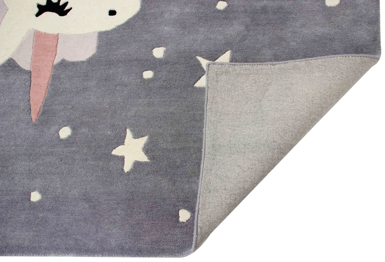 Magical Unicorn Kids Rug Gray Beige Hand-Tufted Stars Hearts Play Mat.