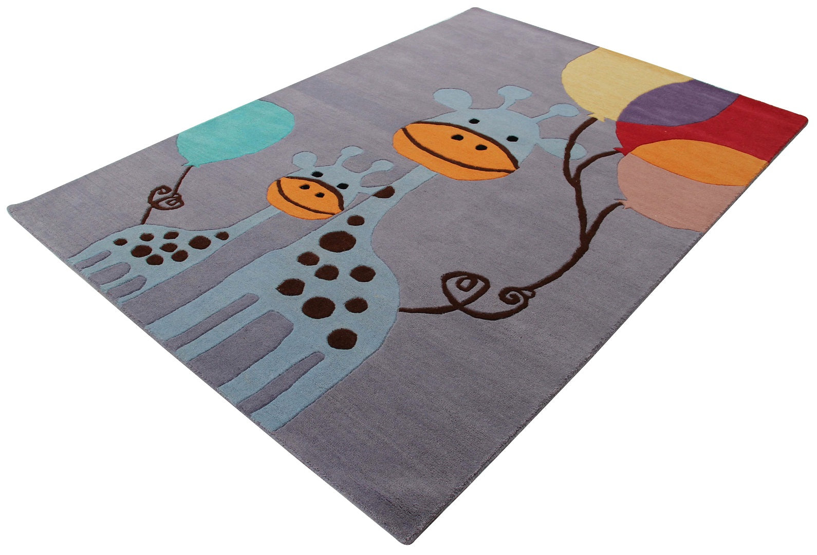 Giraffe Balloons Kids Rug – Custom Gray Hand-Tufted Nursery Play Mat.