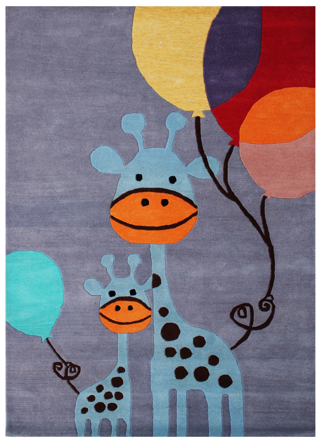 Giraffe Balloons Kids Rug – Custom Gray Hand-Tufted Nursery Play Mat.