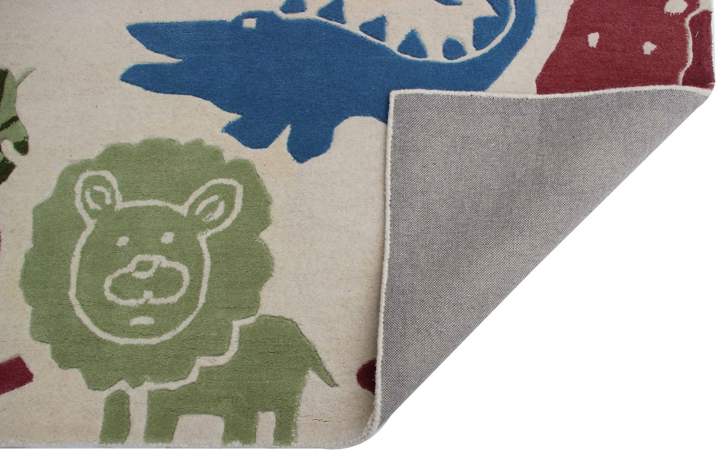 Safari Animals Kids Rug – Custom Beige, Maroon & Blue Hand-Tufted Jungle Playmat for Nursery & Bedroom