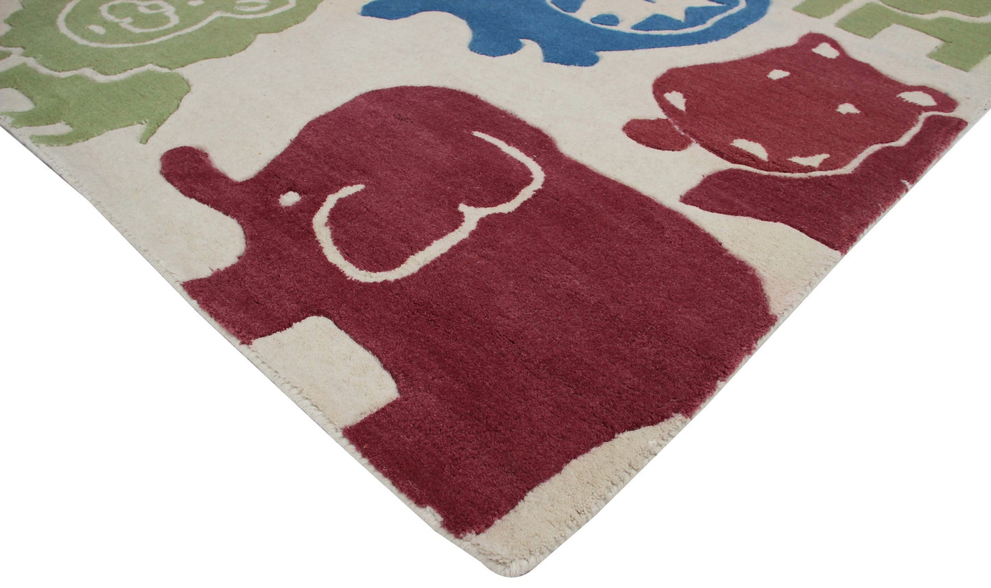 Safari Animals Kids Rug – Custom Beige, Maroon & Blue Hand-Tufted Jungle Playmat for Nursery & Bedroom