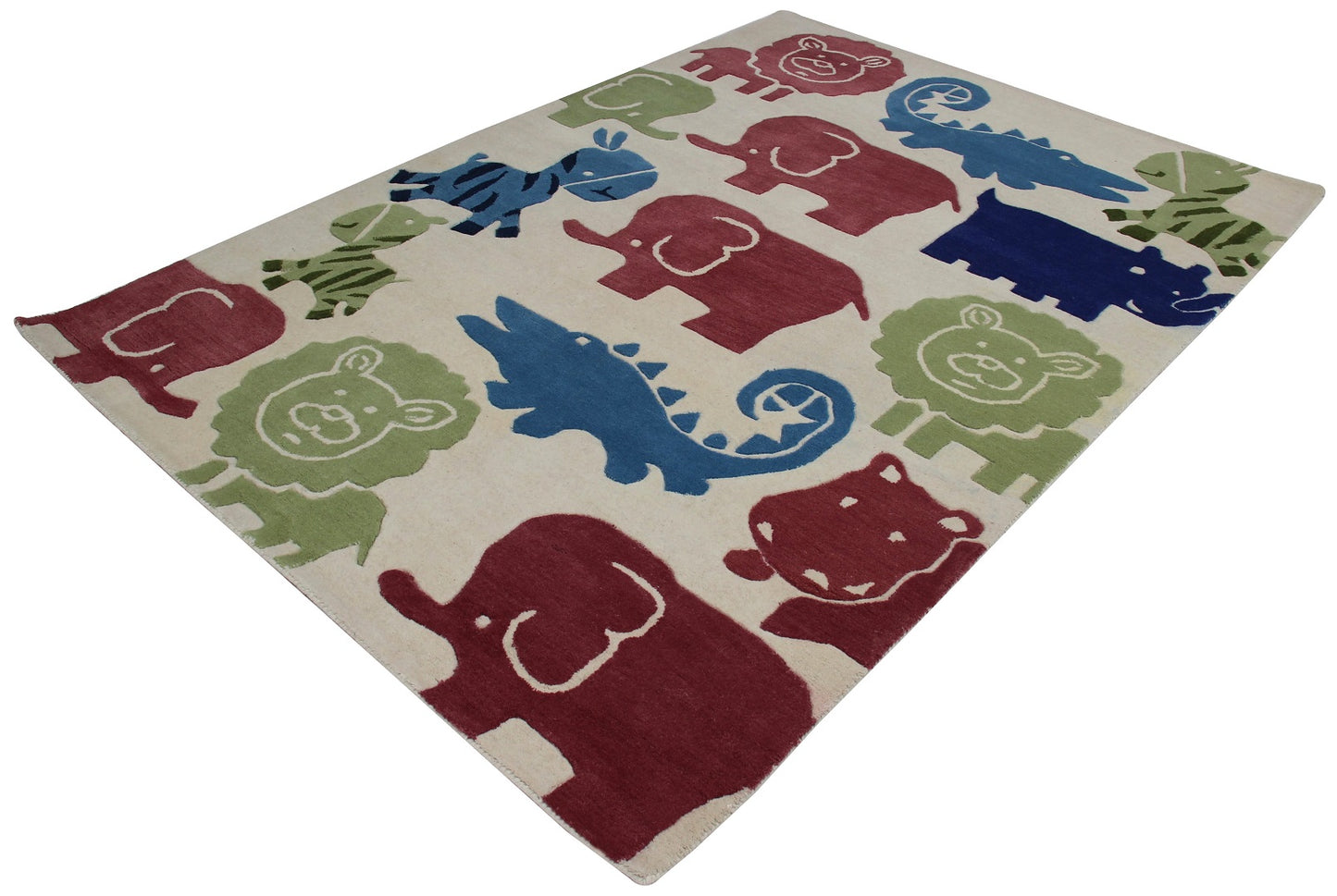 Safari Animals Kids Rug – Custom Beige, Maroon & Blue Hand-Tufted Jungle Playmat for Nursery & Bedroom