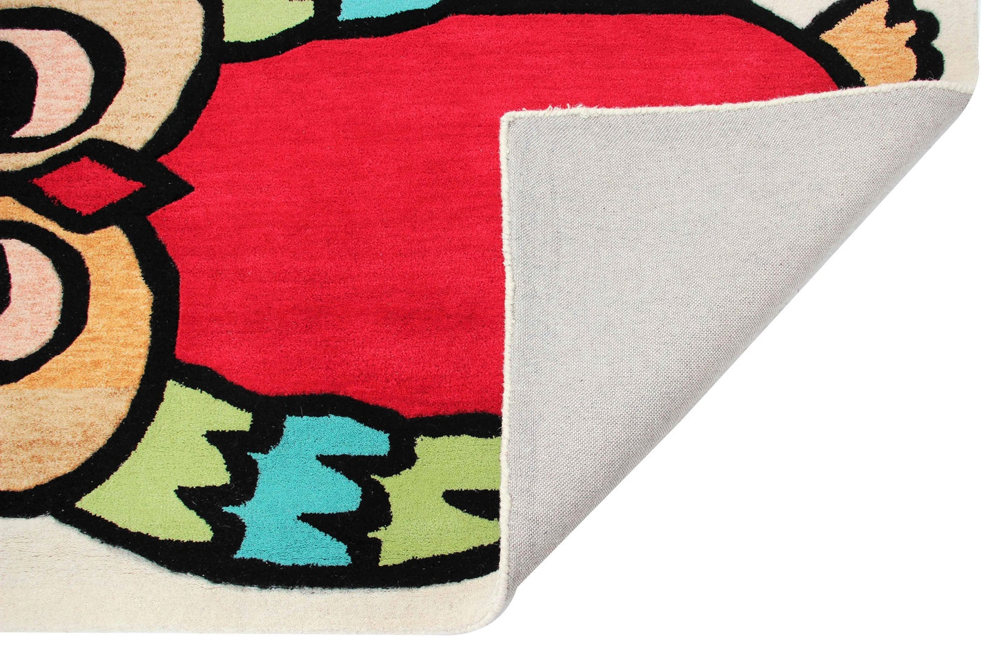 Hand-Tufted Beige Owl Kids Rug – Colorful Animal Theme Carpet for Nursery & Playroom.