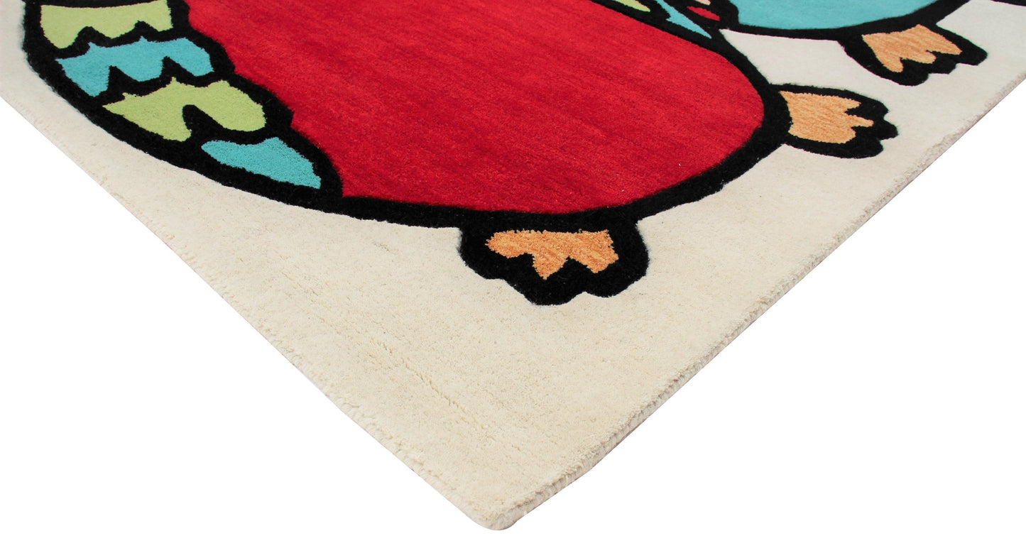 Hand-Tufted Beige Owl Kids Rug – Colorful Animal Theme Carpet for Nursery & Playroom.