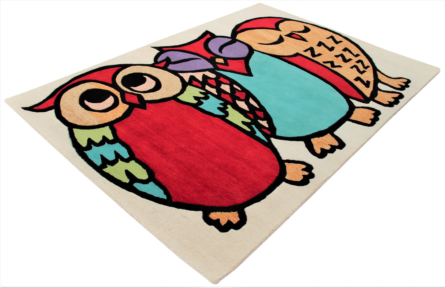 Hand-Tufted Beige Owl Kids Rug – Colorful Animal Theme Carpet for Nursery & Playroom.