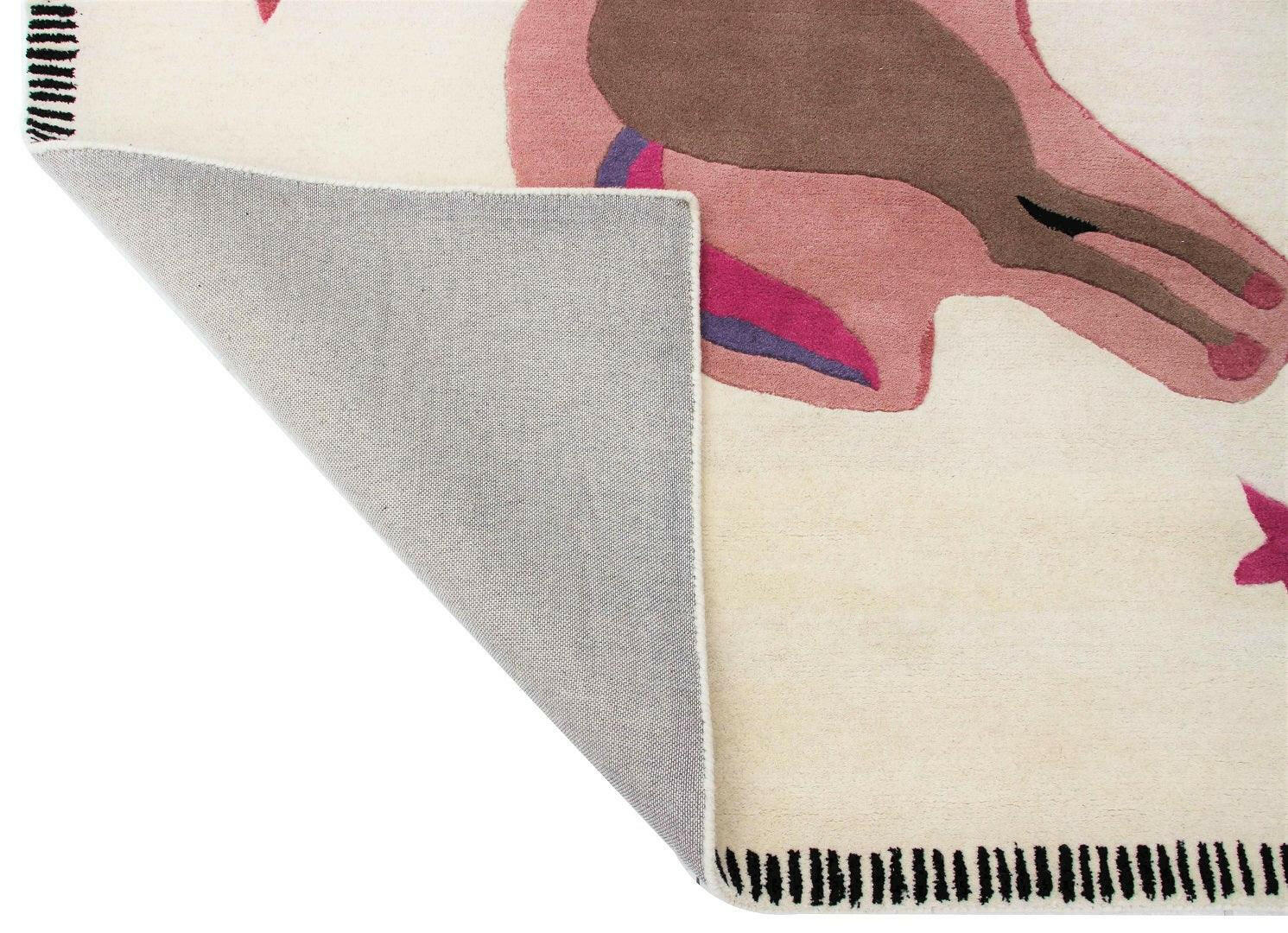 Beige and Brown Unicorn Theme Hand-Tufted multi size playful kids rug.
