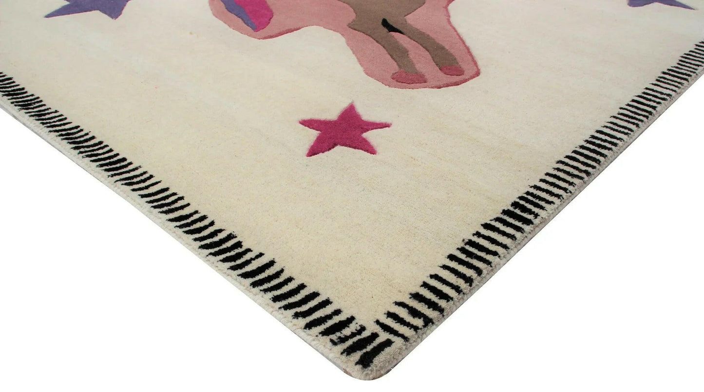 Beige and Brown Unicorn Theme Hand-Tufted multi size playful kids rug.