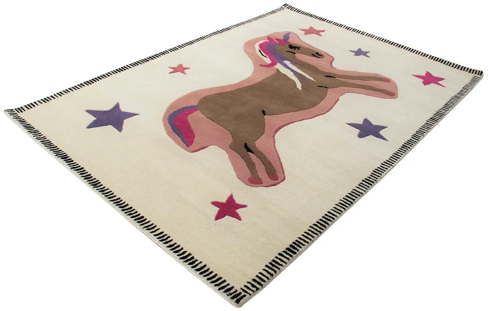 Beige and Brown Unicorn Theme Hand-Tufted multi size playful kids rug.