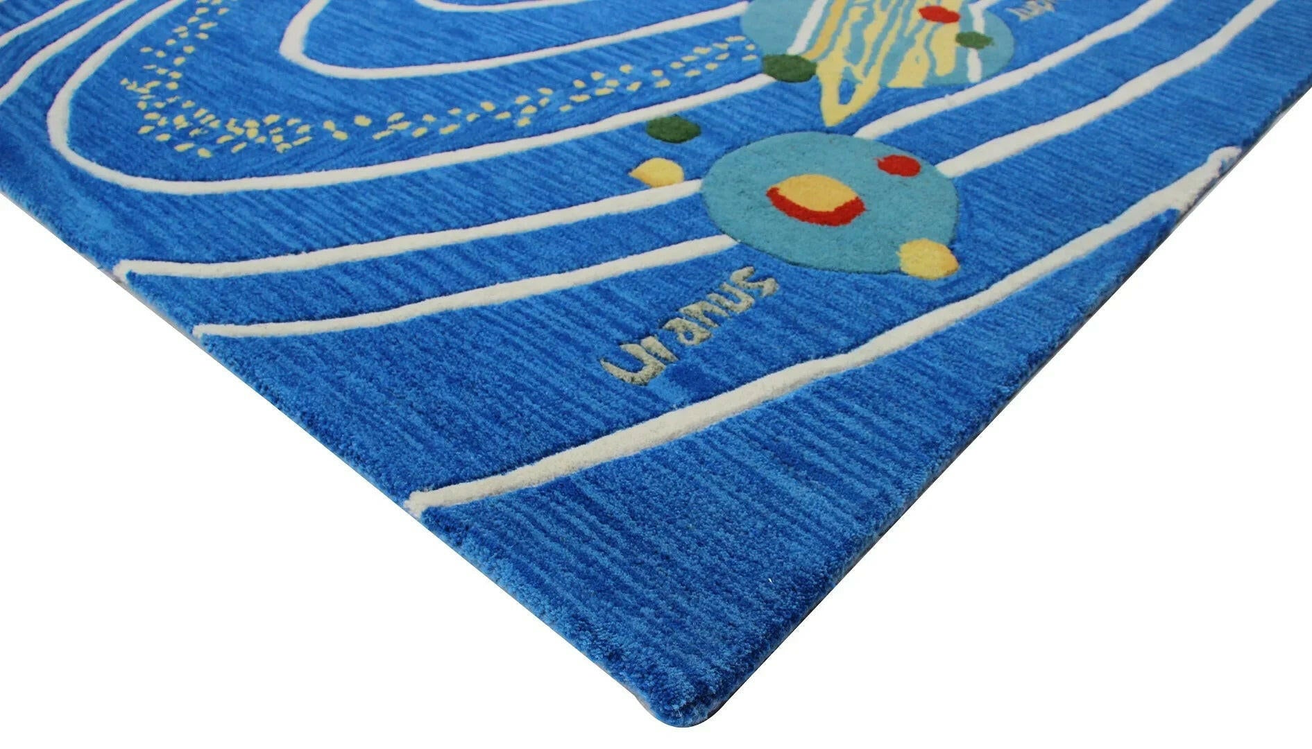 Custom made Space Theme Blue Hand-Tufted Playful Kids' Rug - Planets & Stars Design.