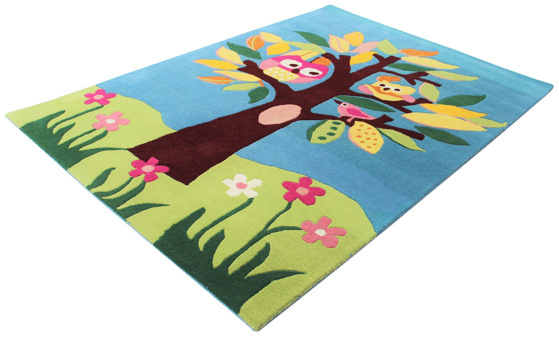 Colorful Birds & Owls Hand-Tufted Playful Custom Made Kids' Rug - Nature Design - Tufts Knots