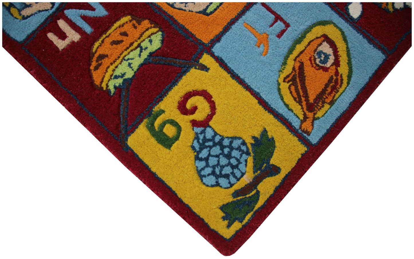 Colorful Hand-Tufted Kids' Food Alphabet Area Rug - Educational Fruits, Vegetables & Treats.
