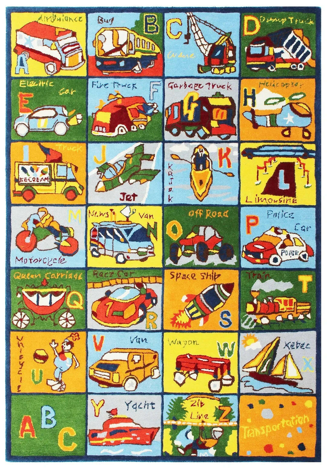 Playful Kids' Hand-Tufted Transportation Alphabet Multi Size Area Rug.