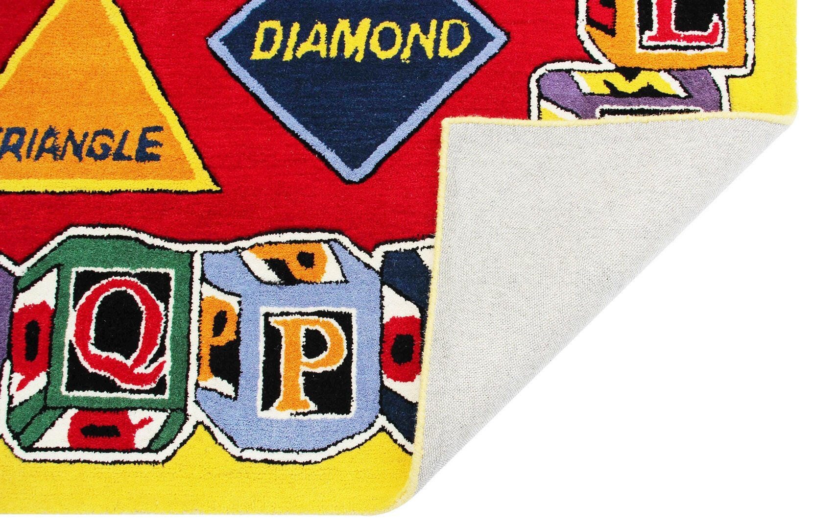 Educational Shapes & Alphabet Kids Rug – Custom Hand-Tufted Colorful Playroom Carpet for Learning Fun.