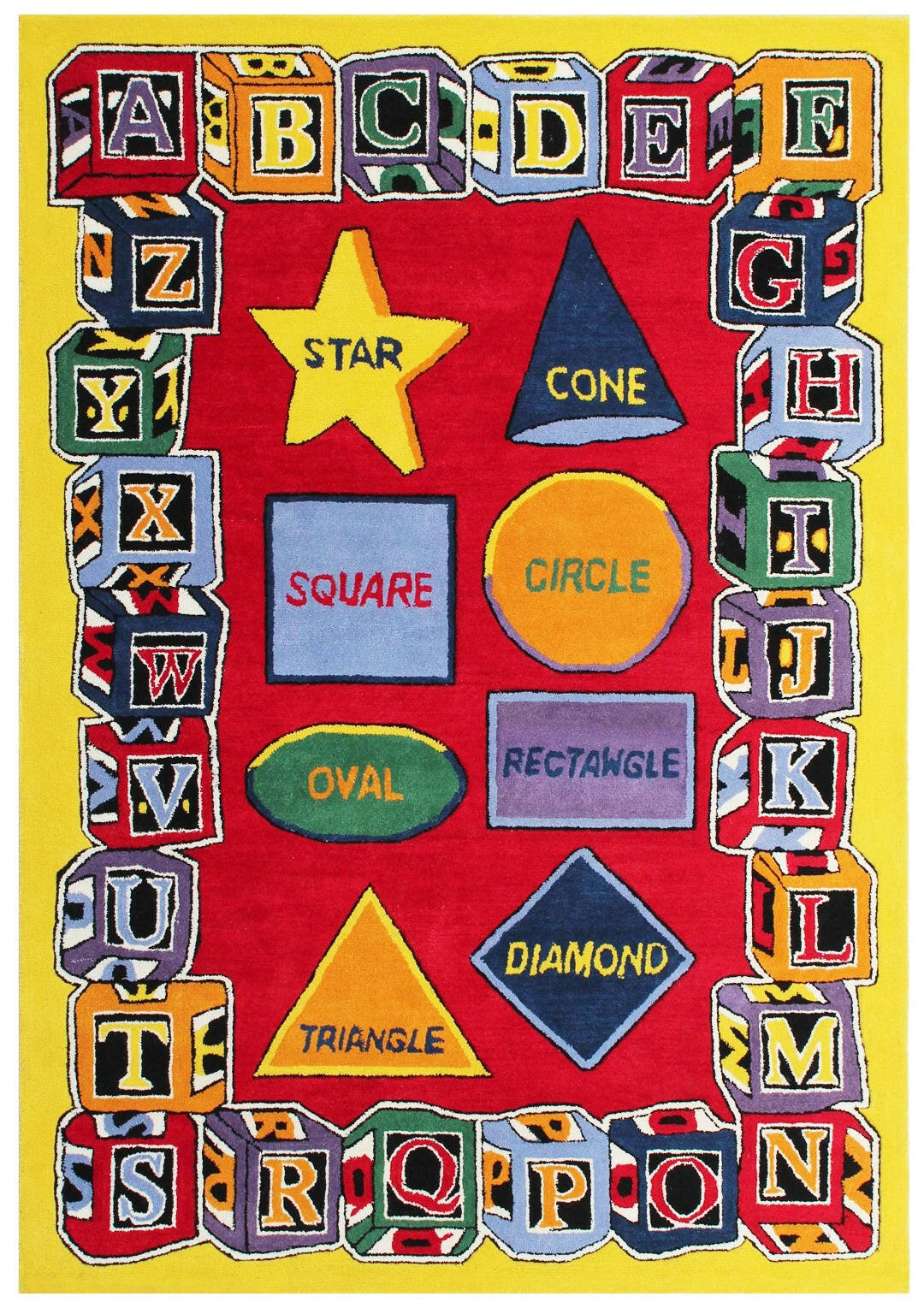 Educational Shapes & Alphabet Kids Rug – Custom Hand-Tufted Colorful Playroom Carpet for Learning Fun.