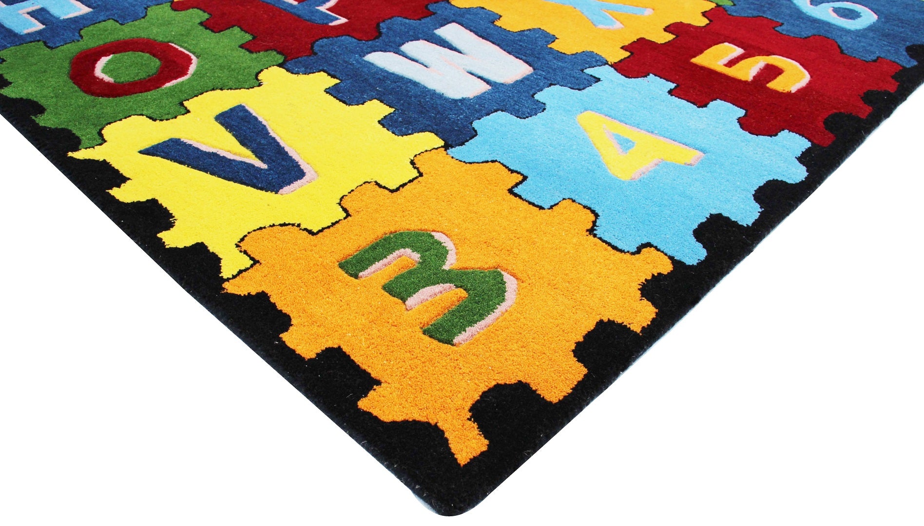 "Educational Alphabet & Numbers Hand-Tufted Custom made Kids Rug – Colorful Puzzle Design Playmat for Learning & Fun" - Tufts Knots