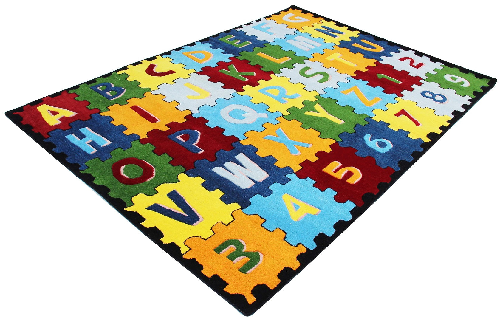 "Educational Alphabet & Numbers Hand-Tufted Custom made Kids Rug – Colorful Puzzle Design Playmat for Learning & Fun" - Tufts Knots