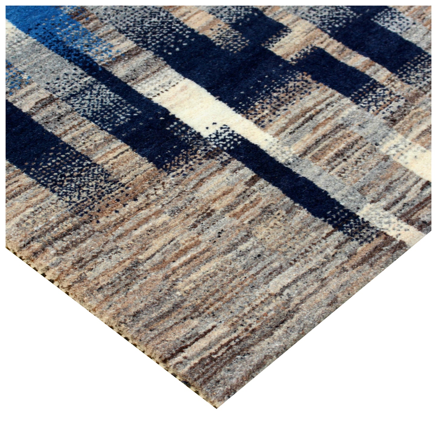 Blue Grey Modern Striped Wool Rug 5.6x8 - Hand Knotted Abstract