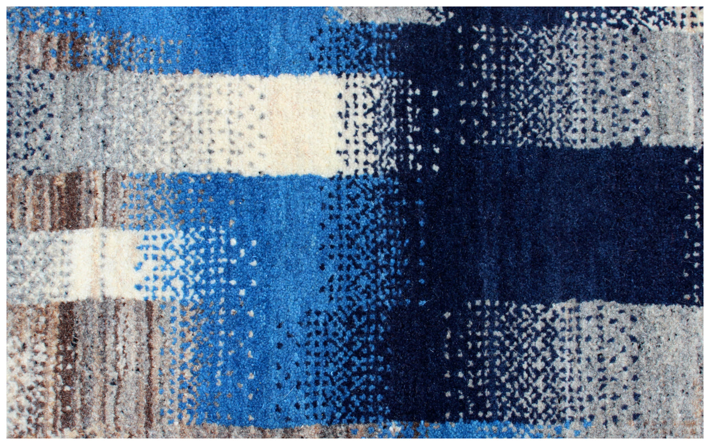 Blue Grey Modern Striped Wool Rug 5.6x8 - Hand Knotted Abstract