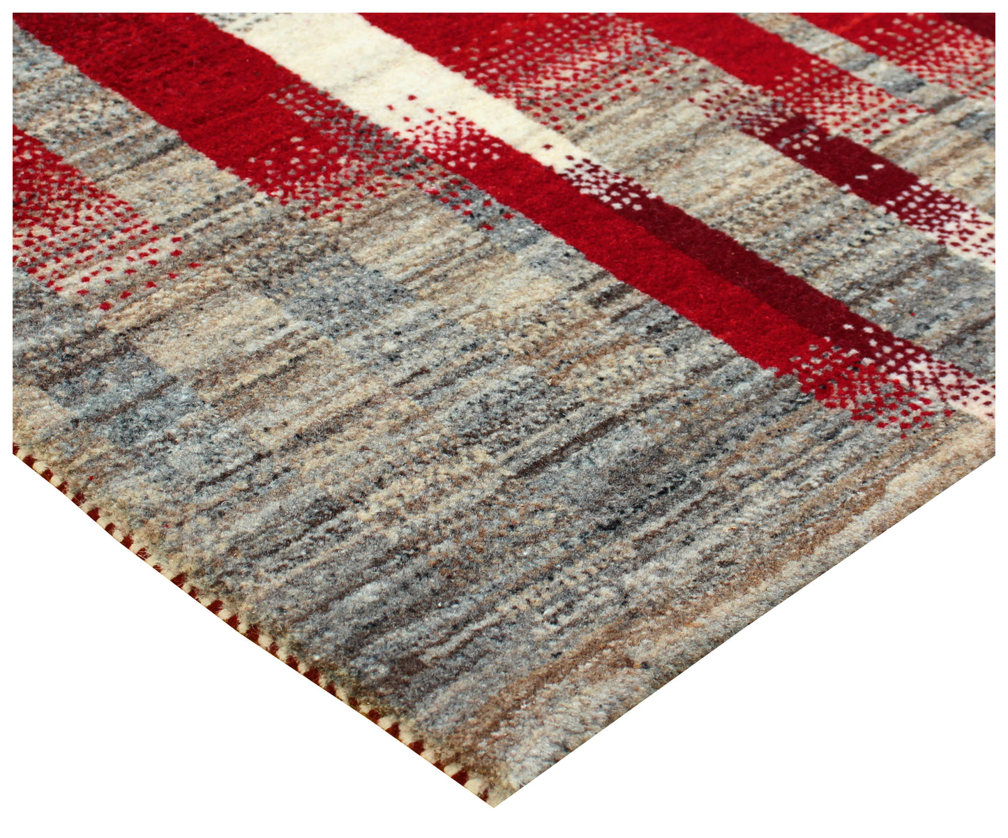 Red Grey Contemporary Striped Wool Rug 5.6x8 - Hand Knotted Abstract