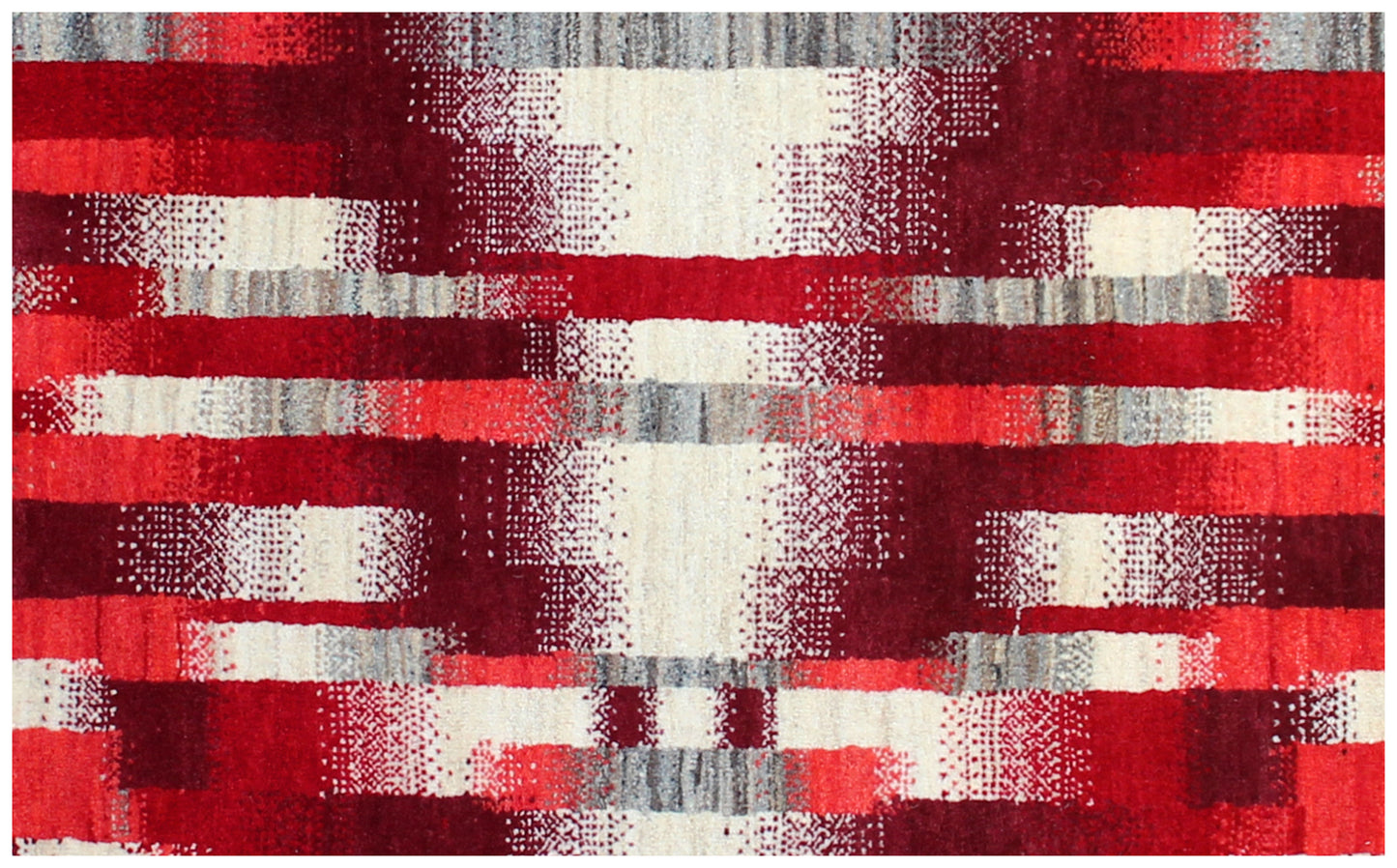 Red Grey Contemporary Striped Wool Rug 5.6x8 - Hand Knotted Abstract