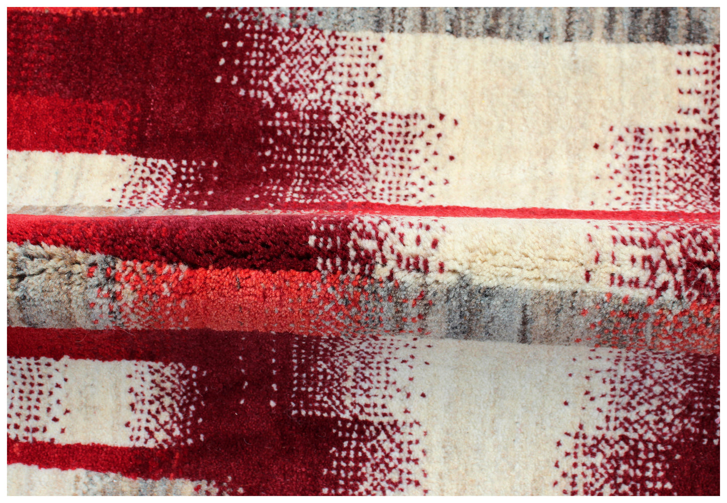 Red Grey Contemporary Striped Wool Rug 5.6x8 - Hand Knotted Abstract