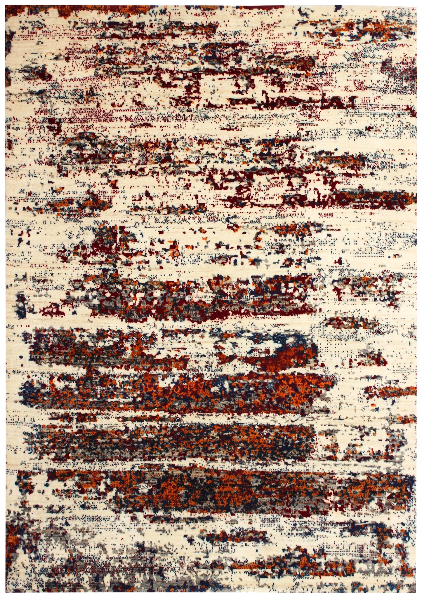 Hand Knotted Contemporary Abstract Wool Rug 5.6x8 Ivory Maroon Orange