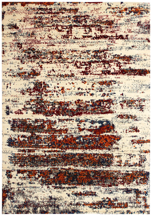 Hand Knotted Contemporary Abstract Wool Rug 5.6x8 Ivory Maroon Orange