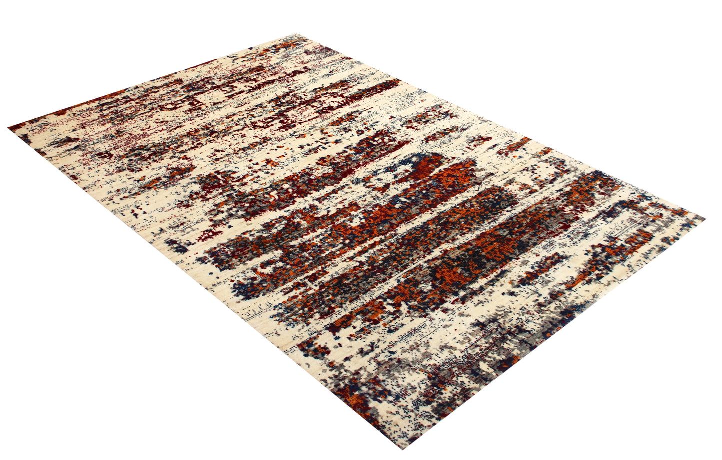 Hand Knotted Contemporary Abstract Wool Rug 5.6x8 Ivory Maroon Orange