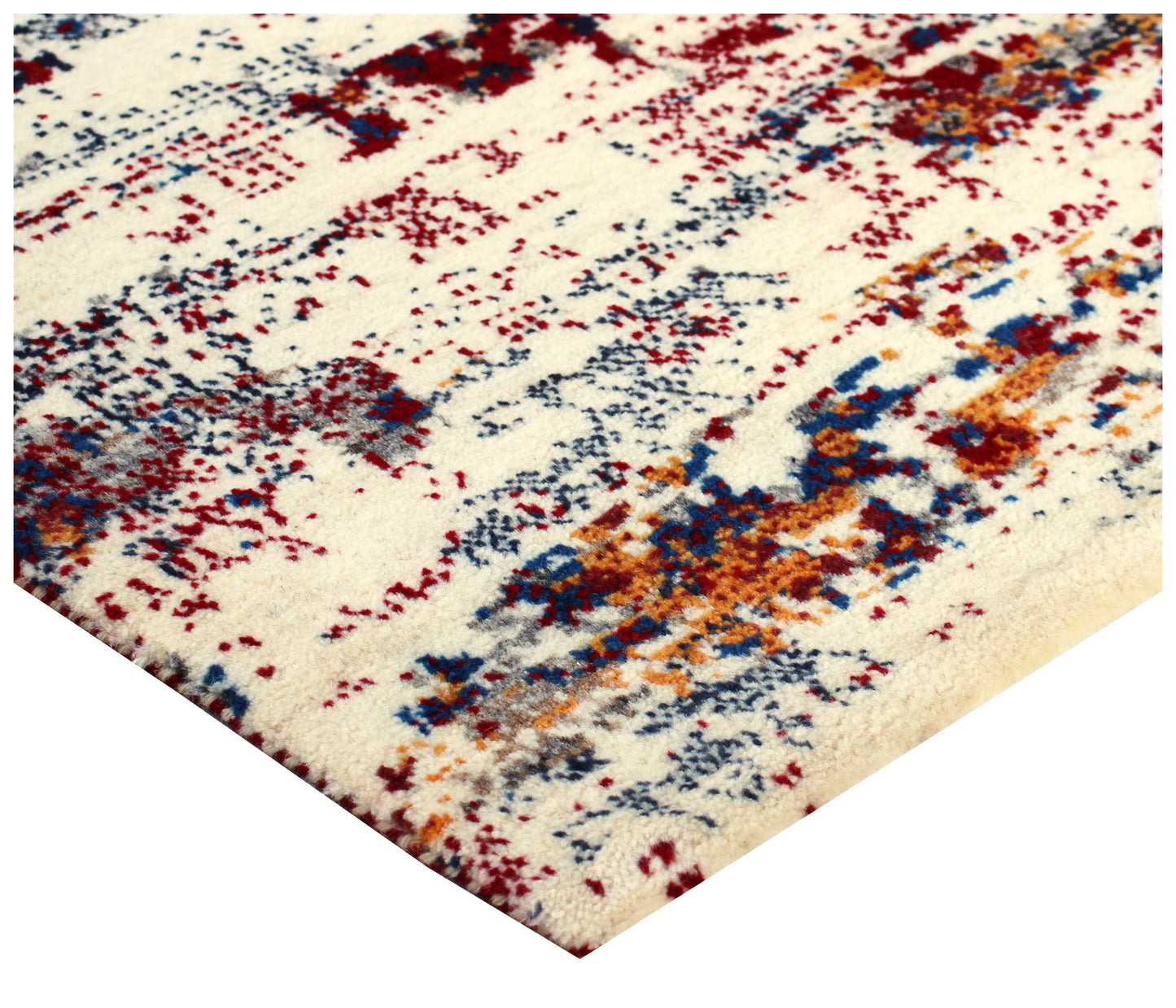 Hand Knotted Contemporary Abstract Wool Rug 5.6x8 Ivory Maroon Orange