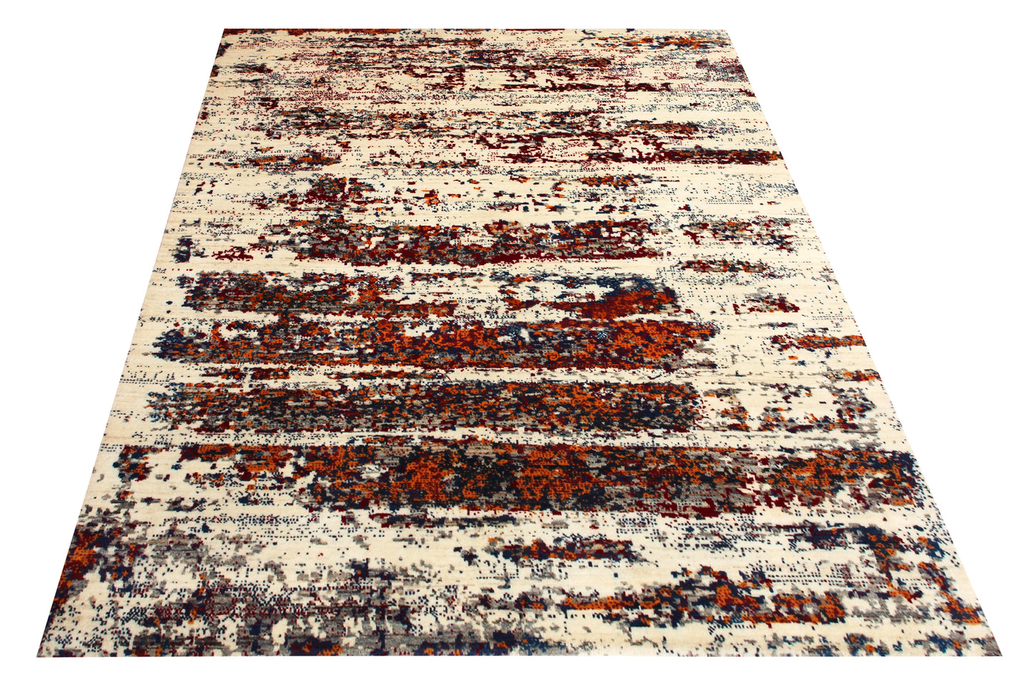 Hand Knotted Contemporary Abstract Wool Rug 5.6x8 Ivory Maroon Orange