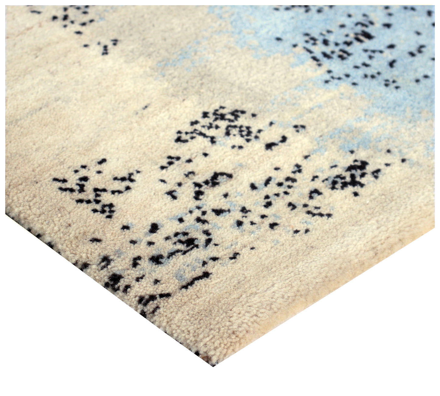 Hand Knotted Contemporary Abstract Wool Rug 5.6x8 Ivory Blue Black Distressed