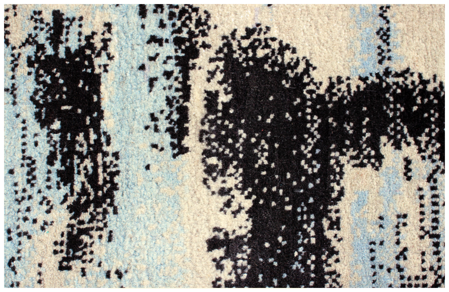 Hand Knotted Contemporary Abstract Wool Rug 5.6x8 Ivory Blue Black Distressed