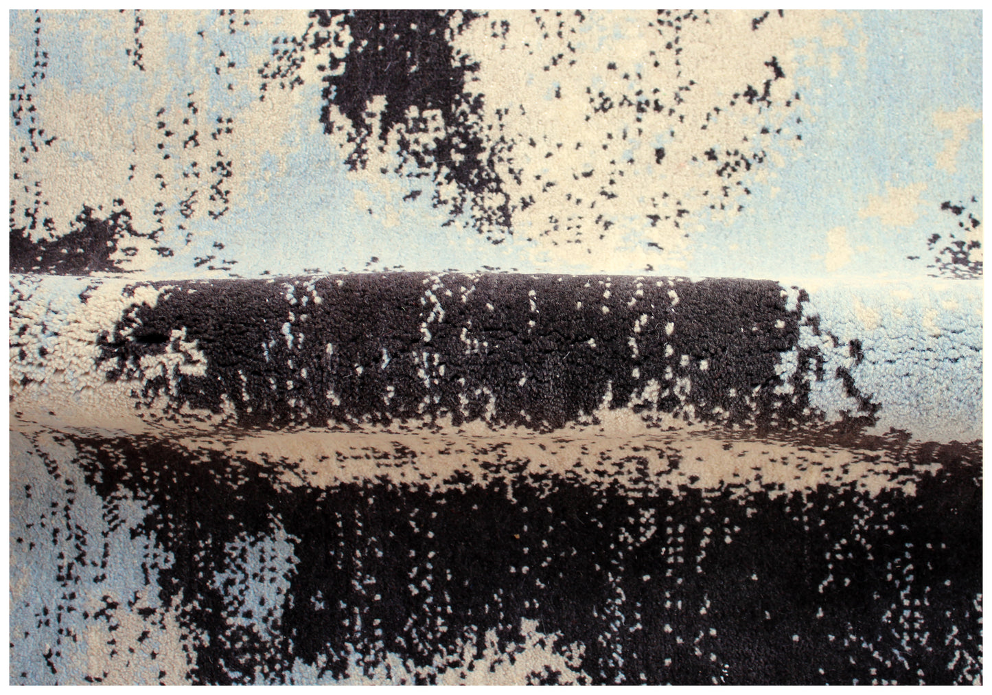 Hand Knotted Contemporary Abstract Wool Rug 5.6x8 Ivory Blue Black Distressed