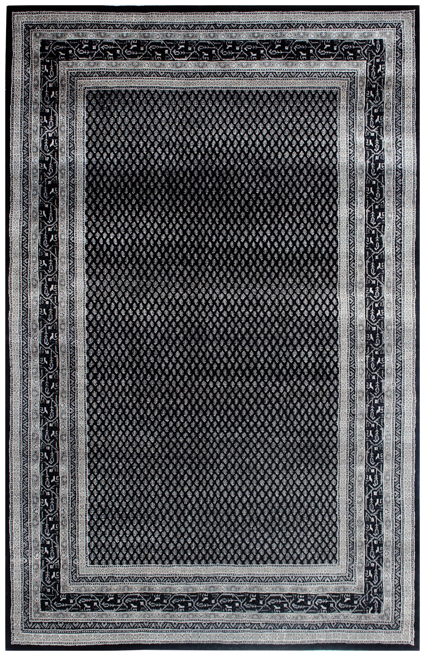 Fine Hand-Knotted Black & Charcoal Modern Geometric Wool Area Rug – Available in 7x10 and 8.6x11.6 Sizes