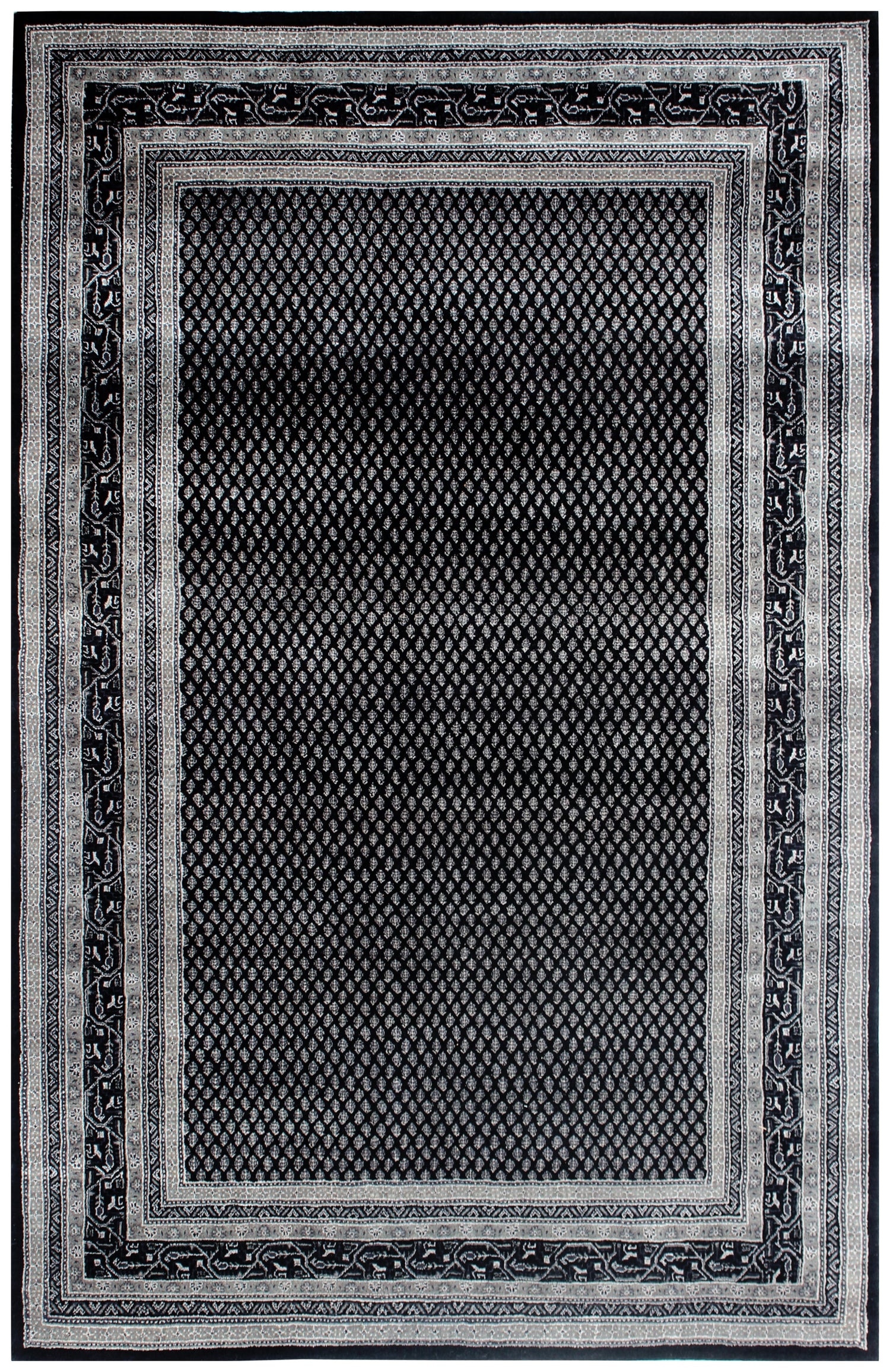 Fine Hand-Knotted Black & Charcoal Modern Geometric Wool Area Rug – Available in 7x10 and 8.6x11.6 Sizes.