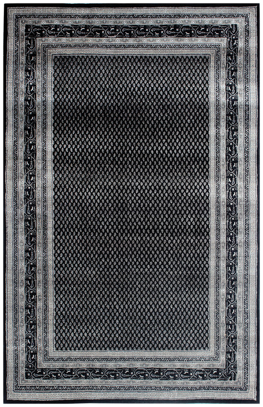 Fine Hand-Knotted Black & Charcoal Modern Geometric Wool Area Rug – Available in 7x10 and 8.6x11.6 Sizes