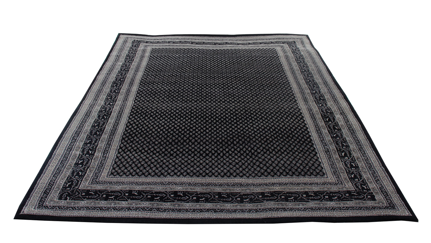 Fine Hand-Knotted Black & Charcoal Modern Geometric Wool Area Rug – Available in 7x10 and 8.6x11.6 Sizes