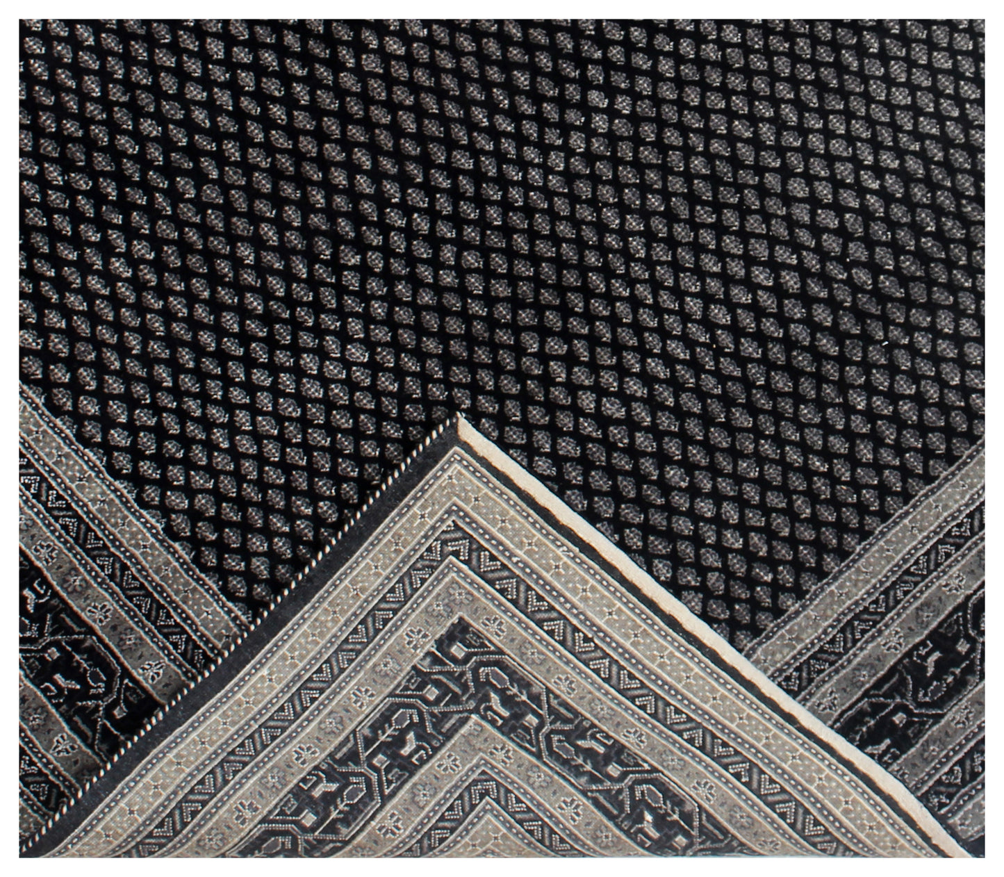 Fine Hand-Knotted Black & Charcoal Modern Geometric Wool Area Rug – Available in 7x10 and 8.6x11.6 Sizes