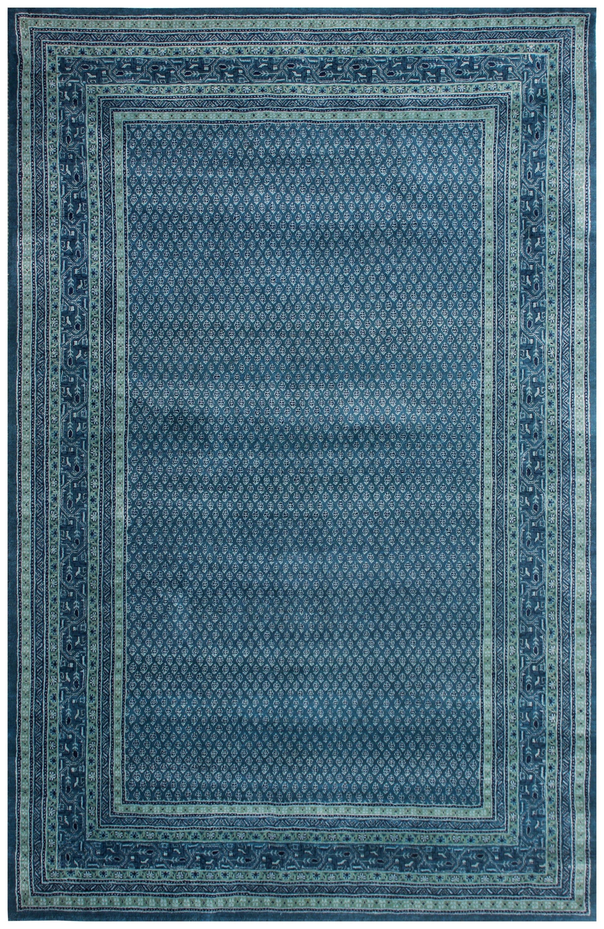 Fine Hand-Knotted Blue, Ivory & Green Modern Geometric Wool Area Rug – Available in 7x10 and 8x10 Sizes.