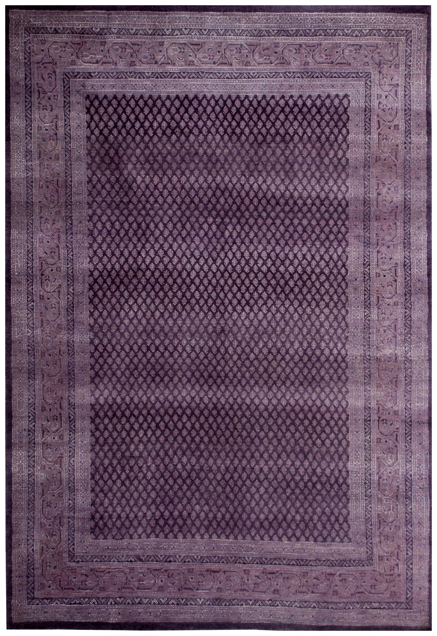 5.6x8 Fine Hand-Knotted Purple Geometric Wool Area Rug – Modern Luxury Handmade Carpet for Living Room & Bedroom.