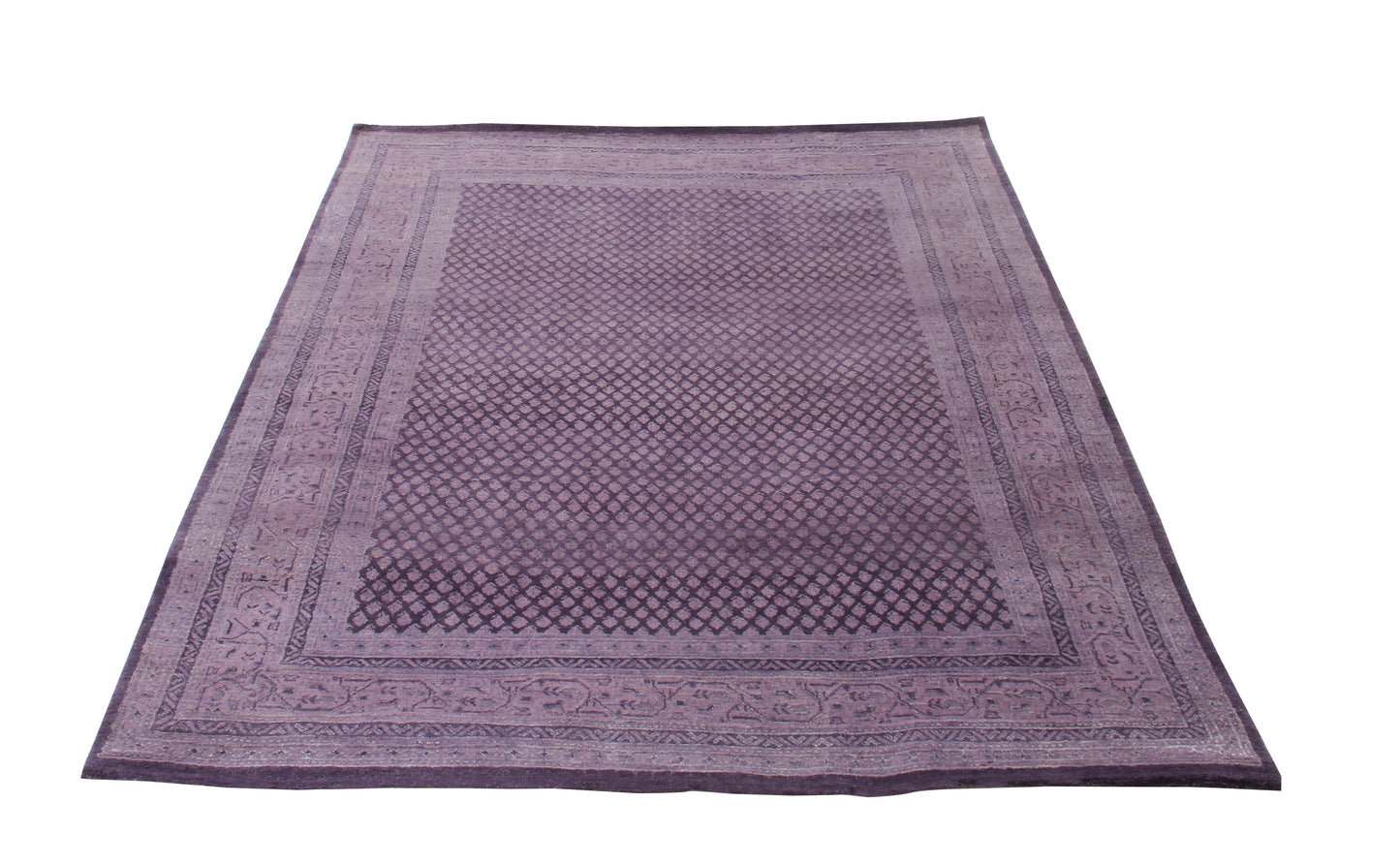 5.6x8 Fine Hand-Knotted Purple Geometric Wool Area Rug – Modern Luxury Handmade Carpet for Living Room & Bedroom.
