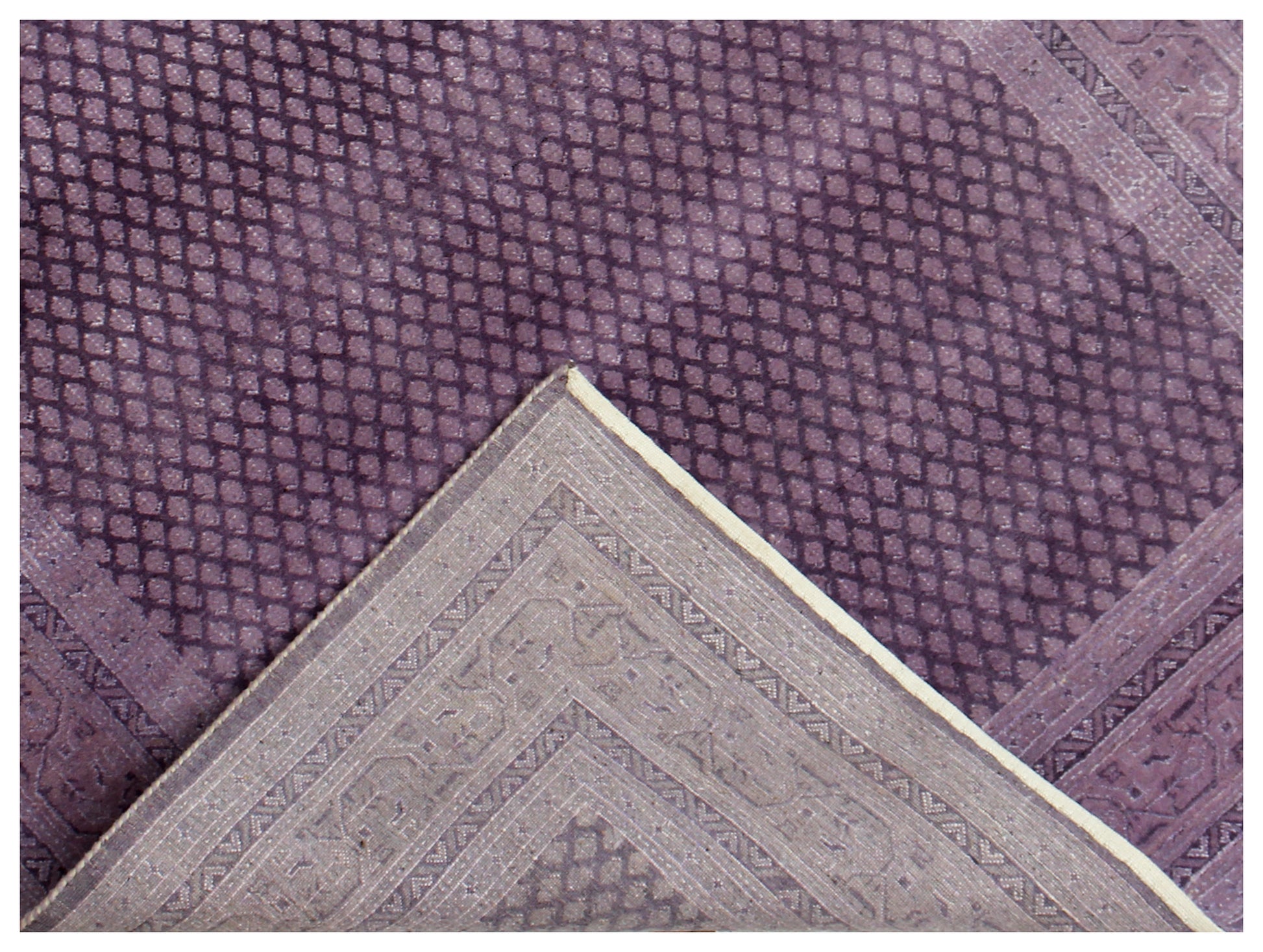 5.6x8 Fine Hand-Knotted Purple Geometric Wool Area Rug – Modern Luxury Handmade Carpet for Living Room & Bedroom.